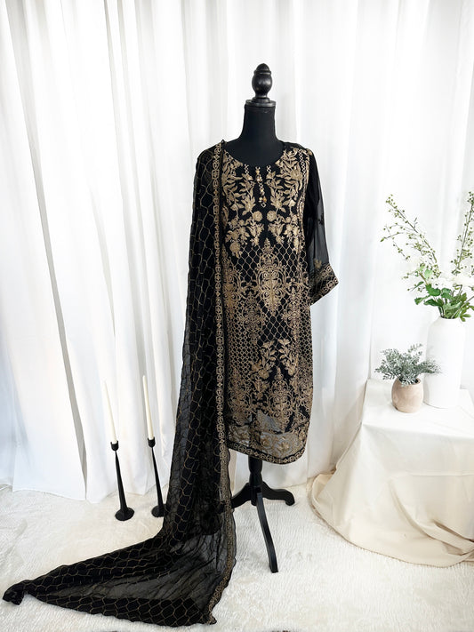 Three Piece Black Chiffon Dress